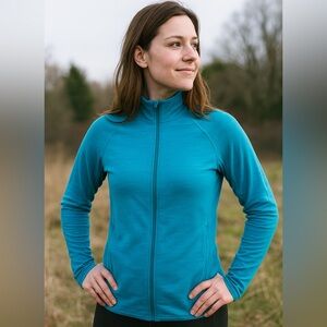 Ibex Merino Wool Zip Up Jacket Ladies Size XS Blue and Grey